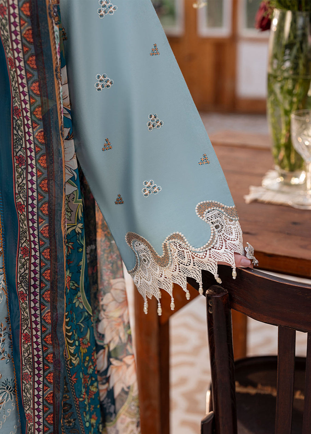 SAPPHIRE-3PC LAWN EMBROIDERED SHIRT WITH CHIFFON PRINTED DUPATTA AND TROUSER