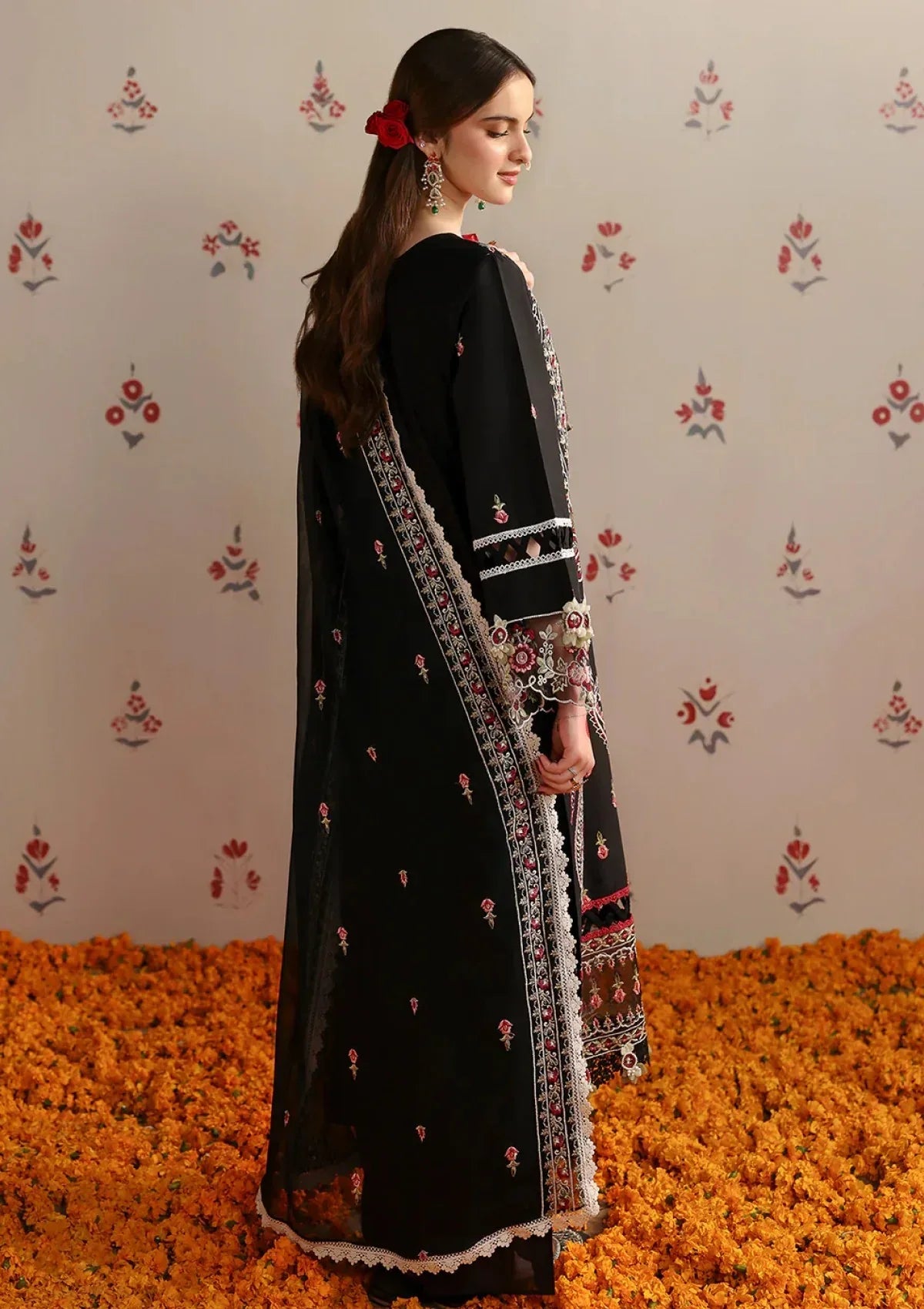 MAHNUR-3PC LAWN HEAVY EMBROIDERED SHIRT WITH CHIFFON EMB DUPATTA AND TROUSER