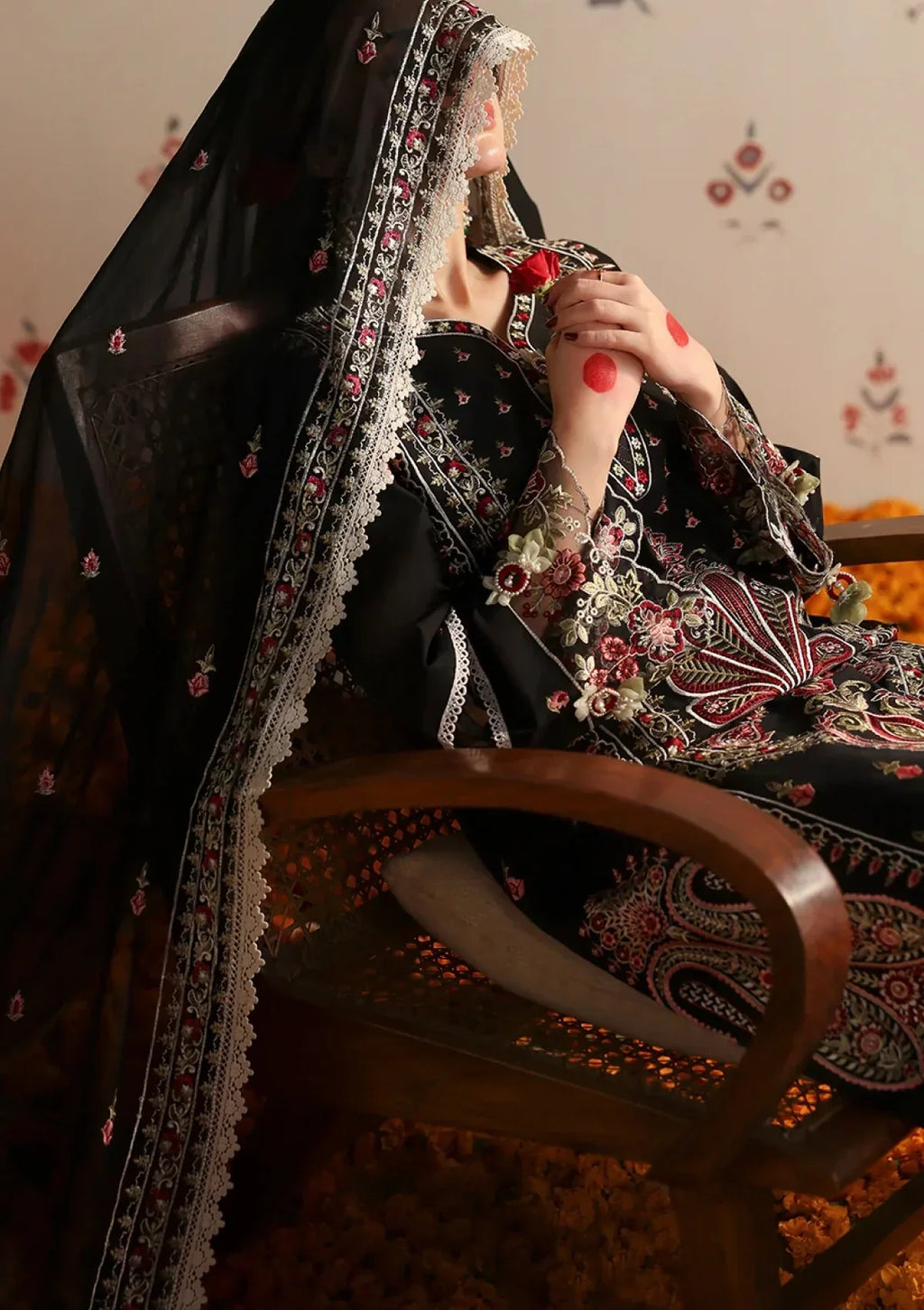 MAHNUR-3PC LAWN HEAVY EMBROIDERED SHIRT WITH CHIFFON EMB DUPATTA AND TROUSER