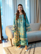 JADE-3PC LAWN CHIKANKAARI EMBROIDERED SHIRT WITH CHIFFON PRINTED DUPATTA AND TROUSER