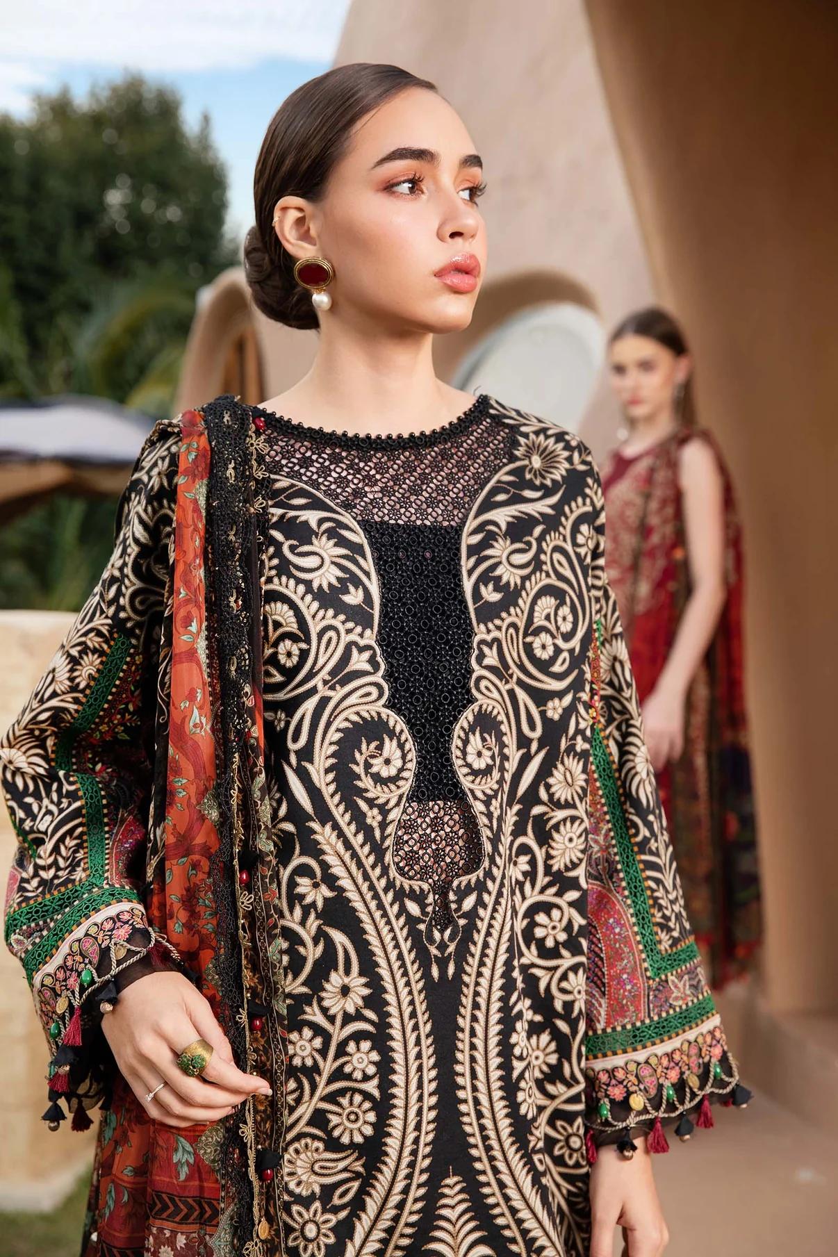 MARIA.B-3PC LAWN EMBROIDERED PRINTED SHIRT WITH CHIFFON PRINT DUPATTA AND PRINT TROUSER