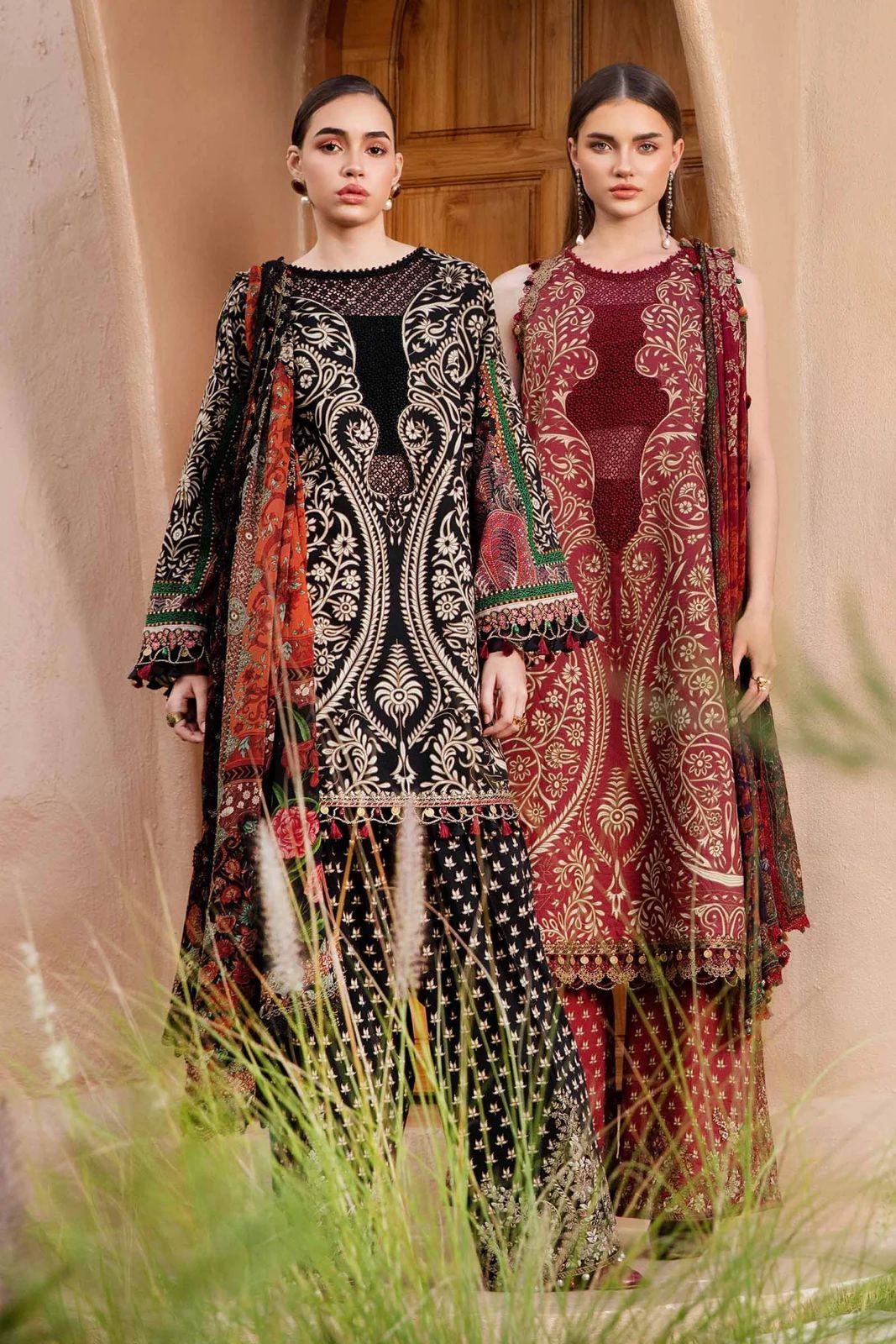 MARIA.B-3PC LAWN EMBROIDERED PRINTED SHIRT WITH CHIFFON PRINT DUPATTA AND PRINT TROUSER