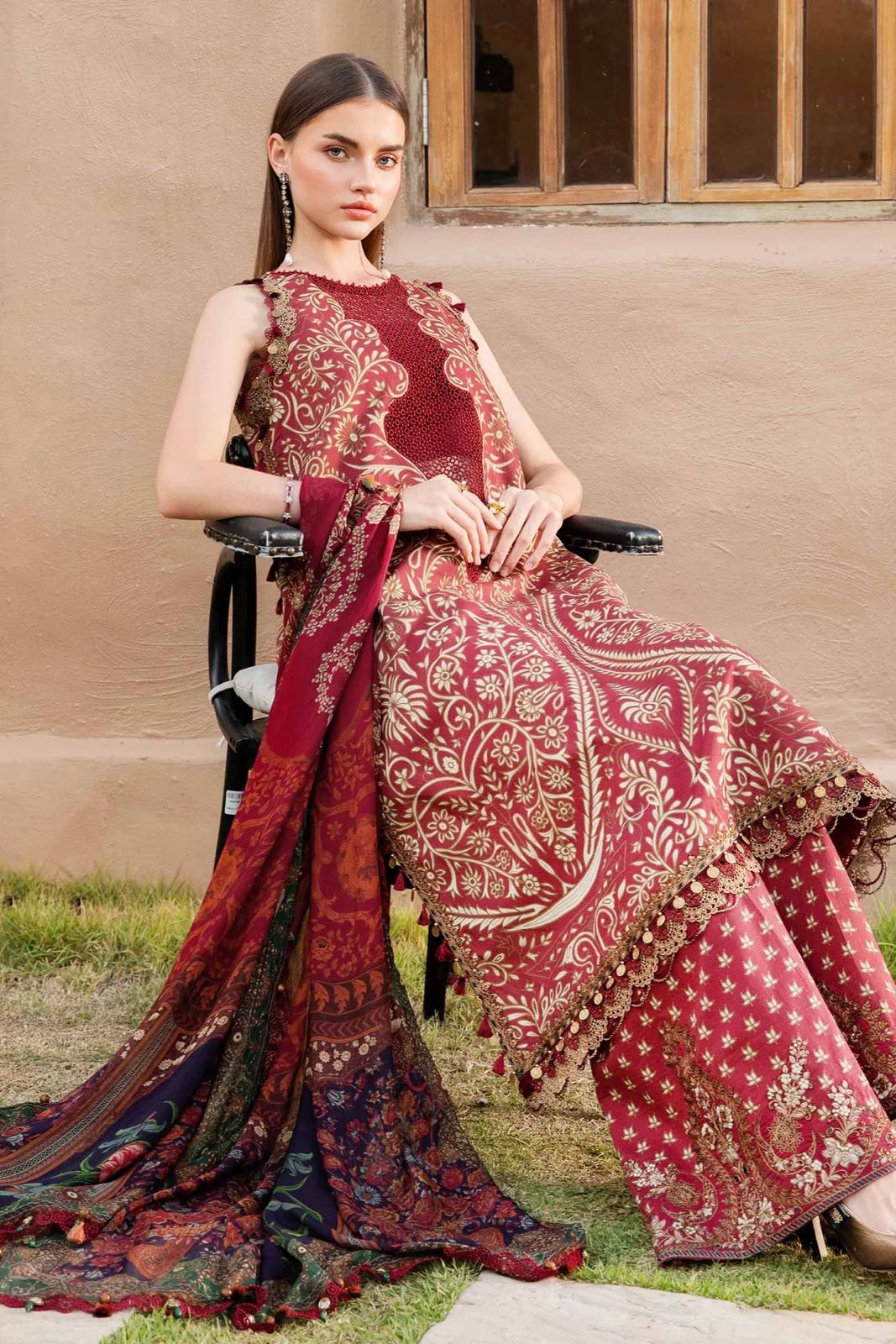 MARIA.B-3PC LAWN EMBROIDERED PRINTED SHIRT WITH CHIFFON PRINT DUPATTA AND PRINT TROUSER