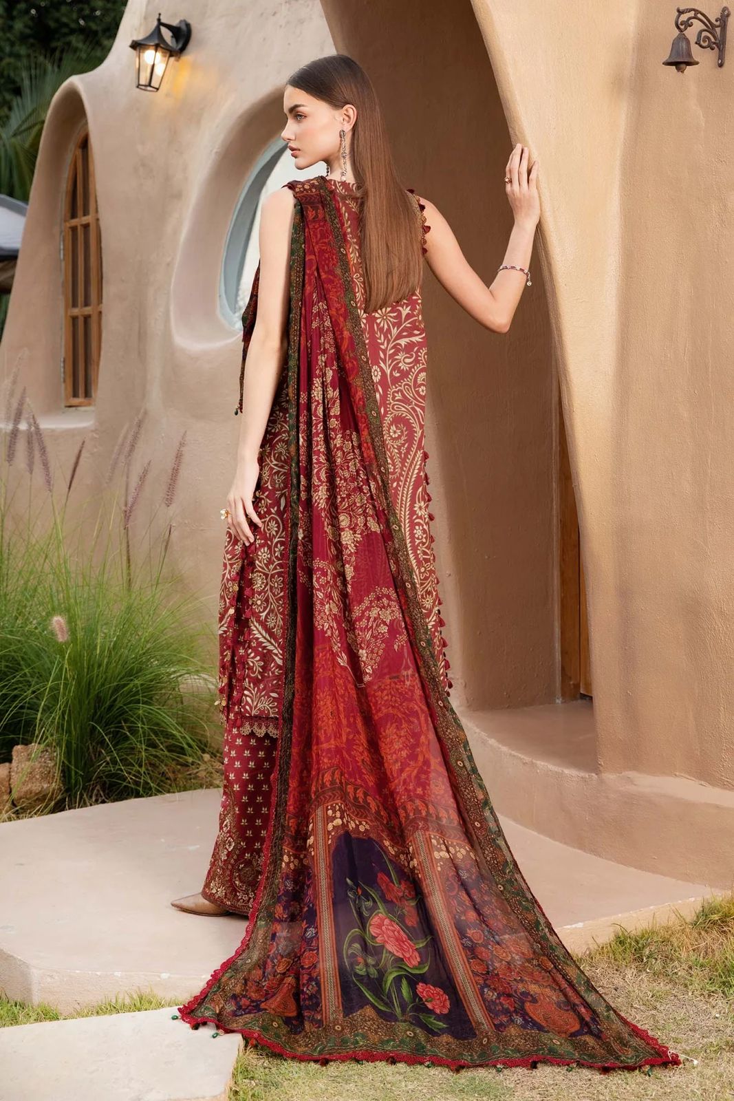MARIA.B-3PC LAWN EMBROIDERED PRINTED SHIRT WITH CHIFFON PRINT DUPATTA AND PRINT TROUSER