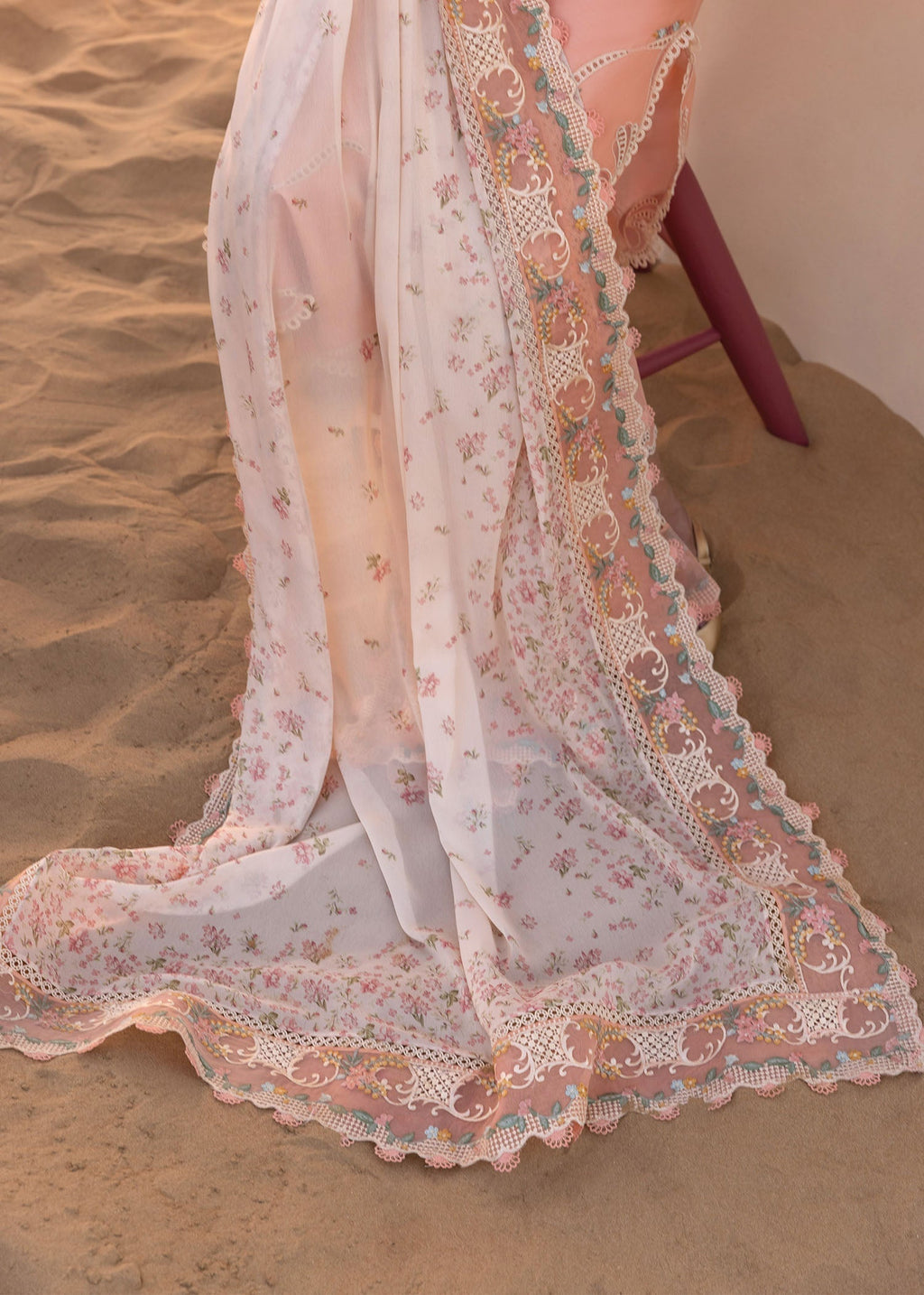 CRIMSON-3PC LAWN CHIKAANKARI EMBROIDERED SHIRT WITH CHIFOON PRINTED EMB DUPATTA AND EMB TROUSER