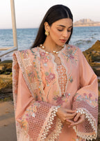 CRIMSON-3PC LAWN CHIKAANKARI EMBROIDERED SHIRT WITH CHIFOON PRINTED EMB DUPATTA AND EMB TROUSER