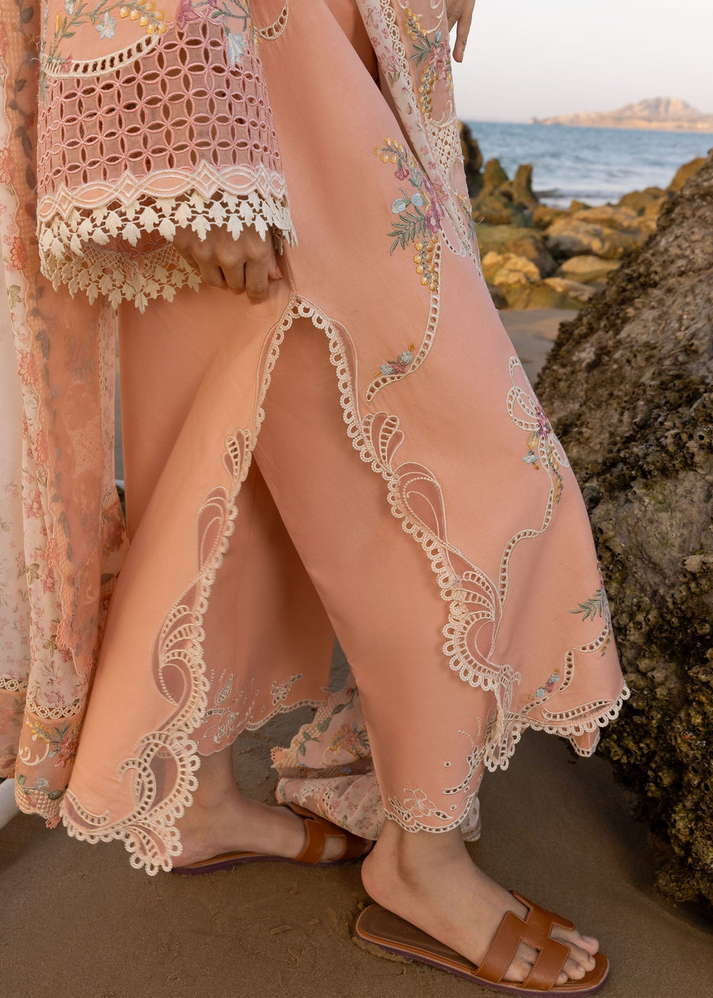 CRIMSON-3PC LAWN CHIKAANKARI EMBROIDERED SHIRT WITH CHIFOON PRINTED EMB DUPATTA AND EMB TROUSER