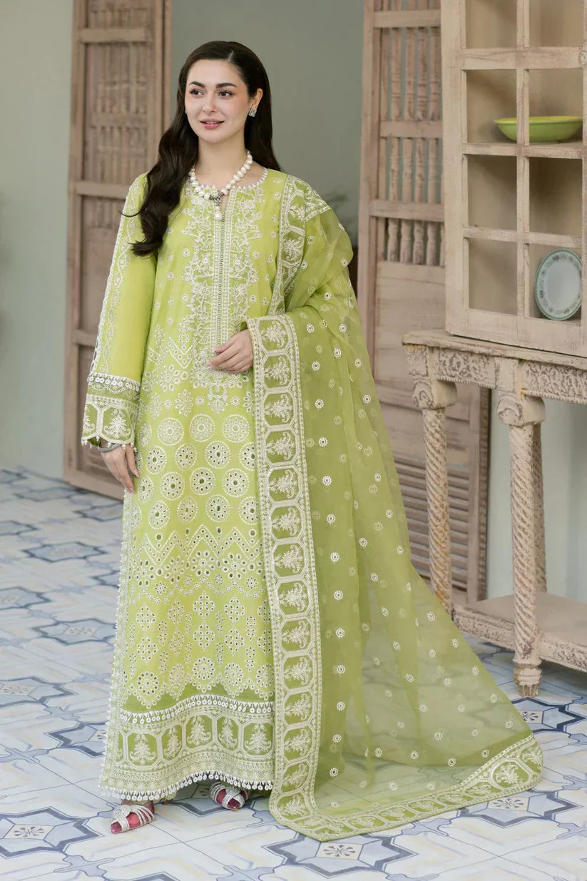 Asim Jofa 3PC LAWN EMBROIDERED SHIRT WITH ORGANZA EMBROIDERED DUPATTA & TROUSER