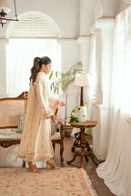 QALAMQAR - 3PC LAWN EMBROIDERED SHIRT WITH KHAADI NET EMBROIDERED DUPATTA AND TROUSER