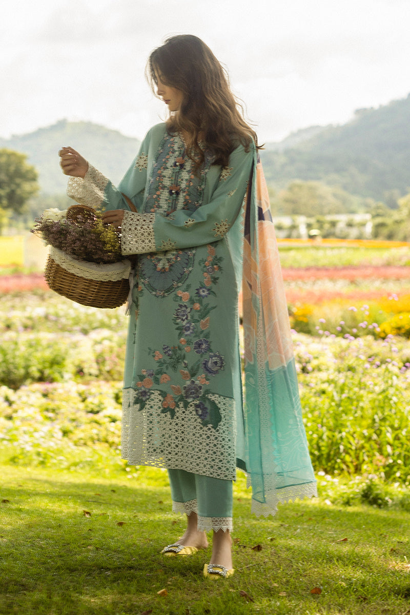 MUSHQ-3PC LAWN EMBROIDERED SHIRT WITH CHIFFON PRINTED DUPATTA AND TROUSER