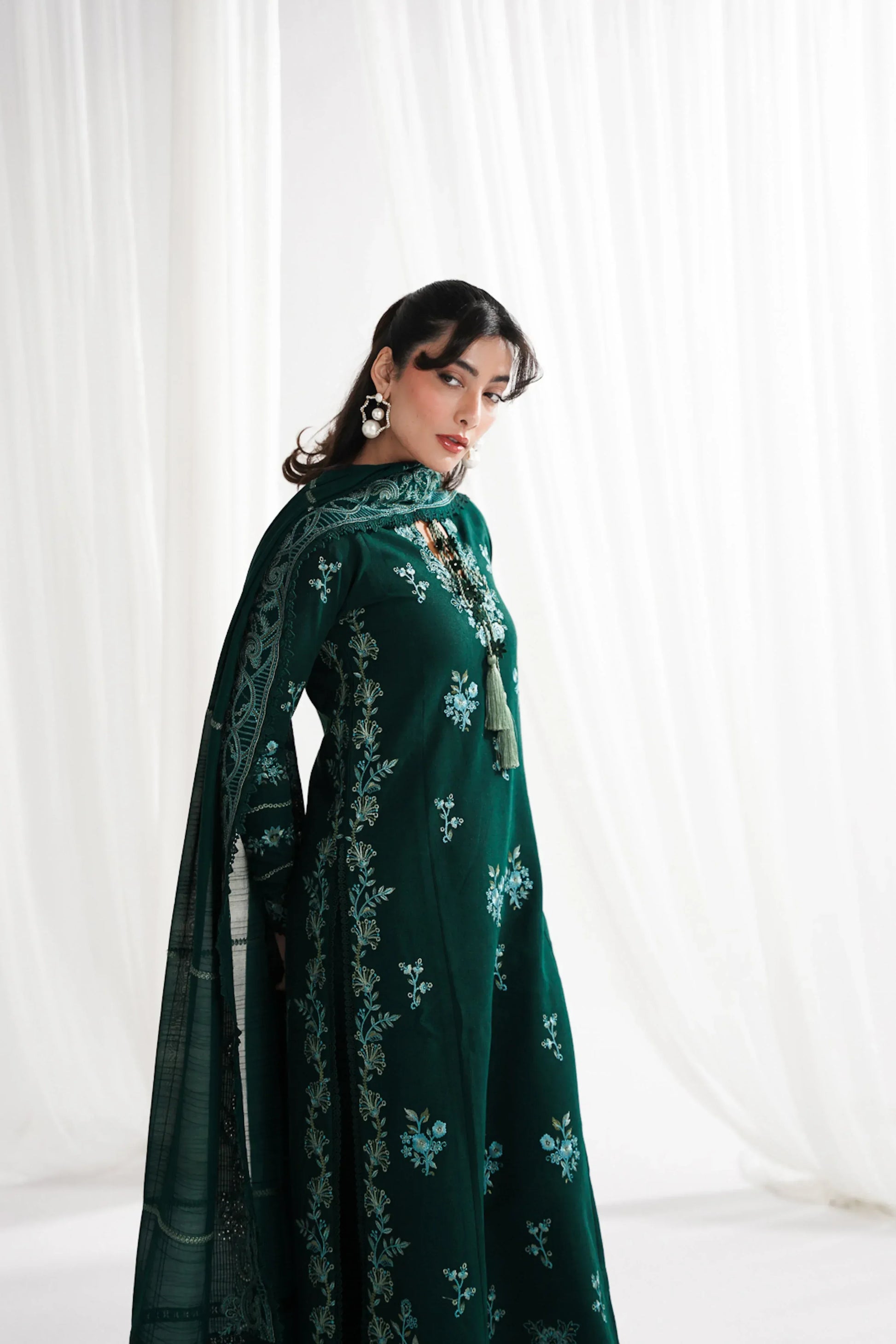 GARNET-3PC LAWN EMBROIDERED SHIRT WITH KHADDI NET EMBROIDERED DUPATTA & EMB TROUSER