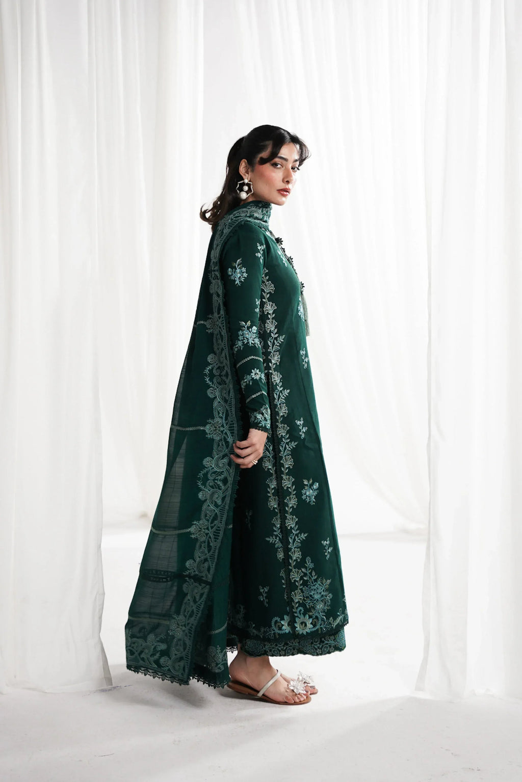 GARNET-3PC LAWN EMBROIDERED SHIRT WITH KHADDI NET EMBROIDERED DUPATTA & EMB TROUSER