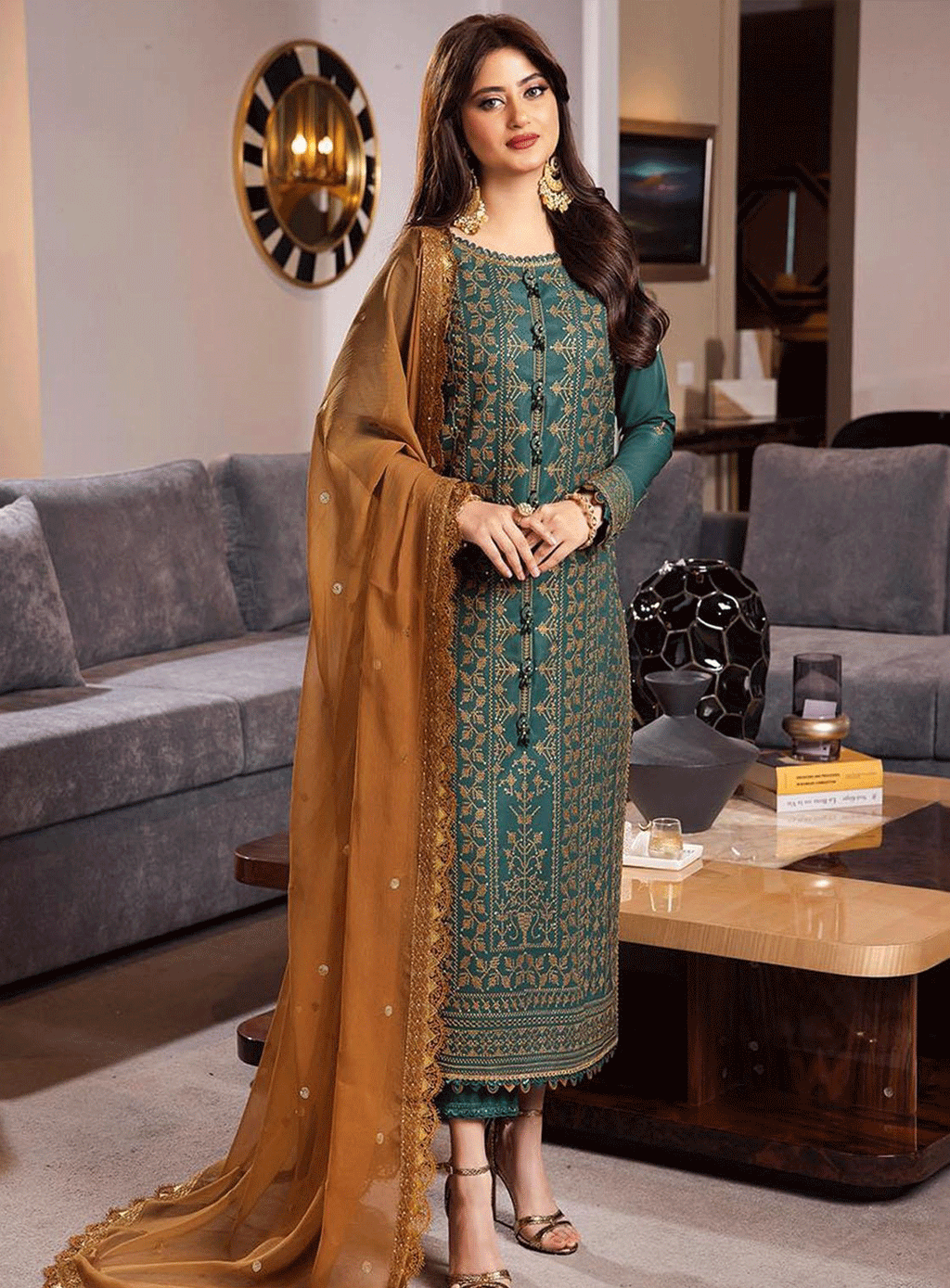 ASIM JOFA-3PC LAWN HEAVY EMBROIDERED SHIRT WITH CHIFFON EMBROIDERED DUPATTA AND TROUSER