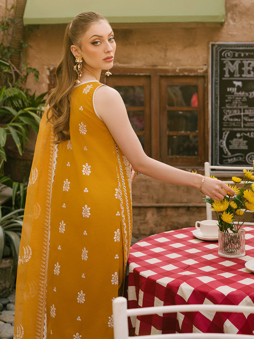 MAHNUR-3PC LAWN CHIKAANKARI EMBROIDERED SHIRT WITH KHADDI NET EMB DUPATTA AND TROUSER