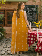 MAHNUR-3PC LAWN CHIKAANKARI EMBROIDERED SHIRT WITH KHADDI NET EMB DUPATTA AND TROUSER