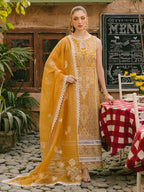 MAHNUR-3PC LAWN CHIKAANKARI EMBROIDERED SHIRT WITH KHADDI NET EMB DUPATTA AND TROUSER