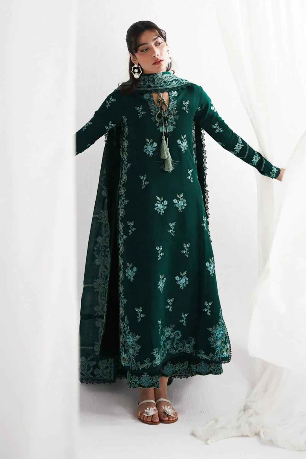 GARNET-3PC LAWN EMBROIDERED SHIRT WITH KHADDI NET EMBROIDERED DUPATTA & EMB TROUSER