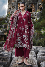 IMAGE-3PC LAWN EMBROIDERED SHIRT WITH KHADDI NET EMBROIDERED DUPATTA AND EMB TROUSER