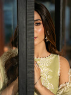 IZEL-3PC LAWN EMBROIDERED SHIRT WITH KHAADI NET EMBROIDERED DUPATTA AND TROUSER