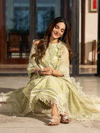 IZEL-3PC LAWN EMBROIDERED SHIRT WITH KHAADI NET EMBROIDERED DUPATTA AND TROUSER