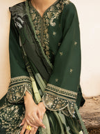 IZEL-3PC LAWN EMBROIDERED SHIRT WITH CHIFFOON PRINT DUPATTA AND EMB TROUSER